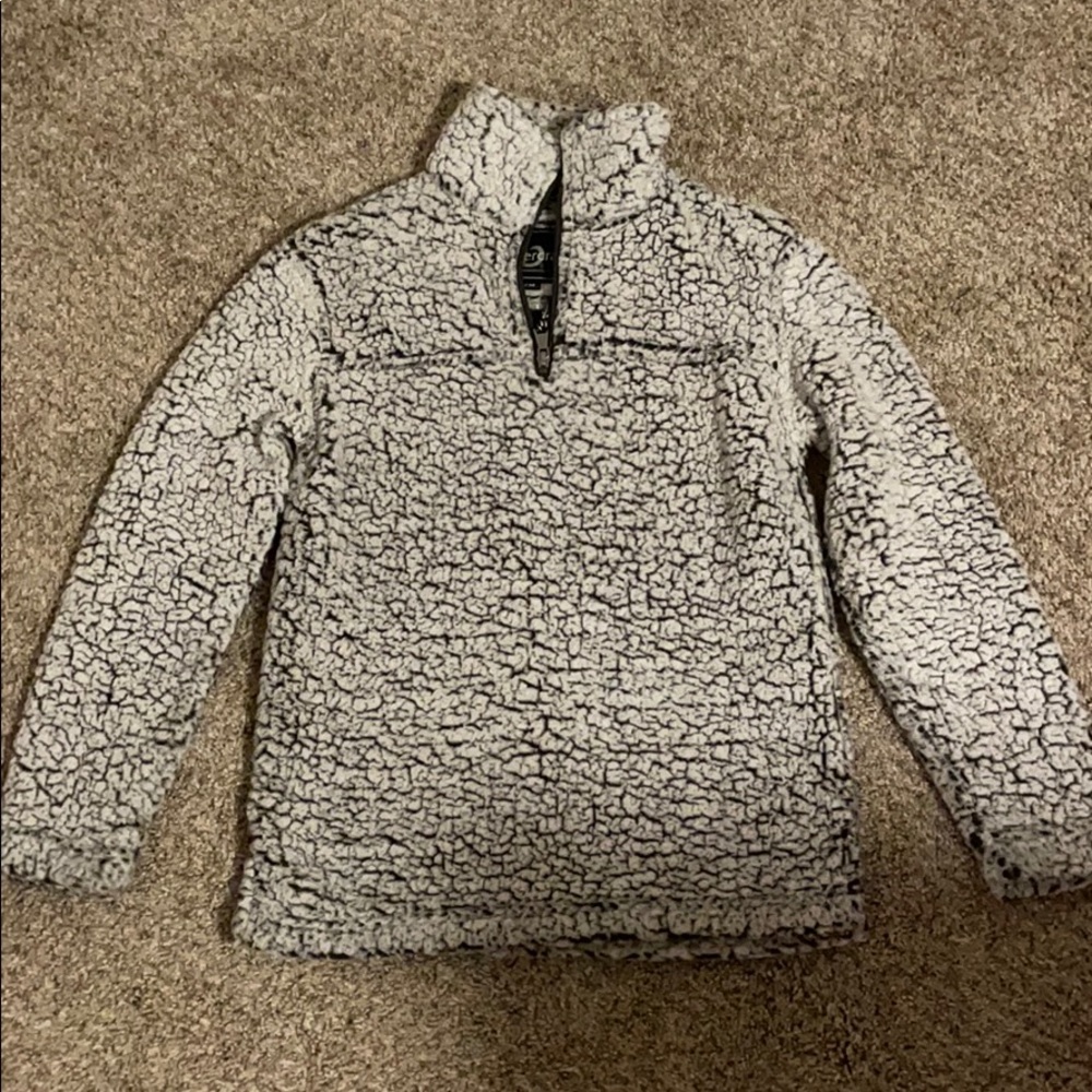 cozy sweater, white and black size youth medium